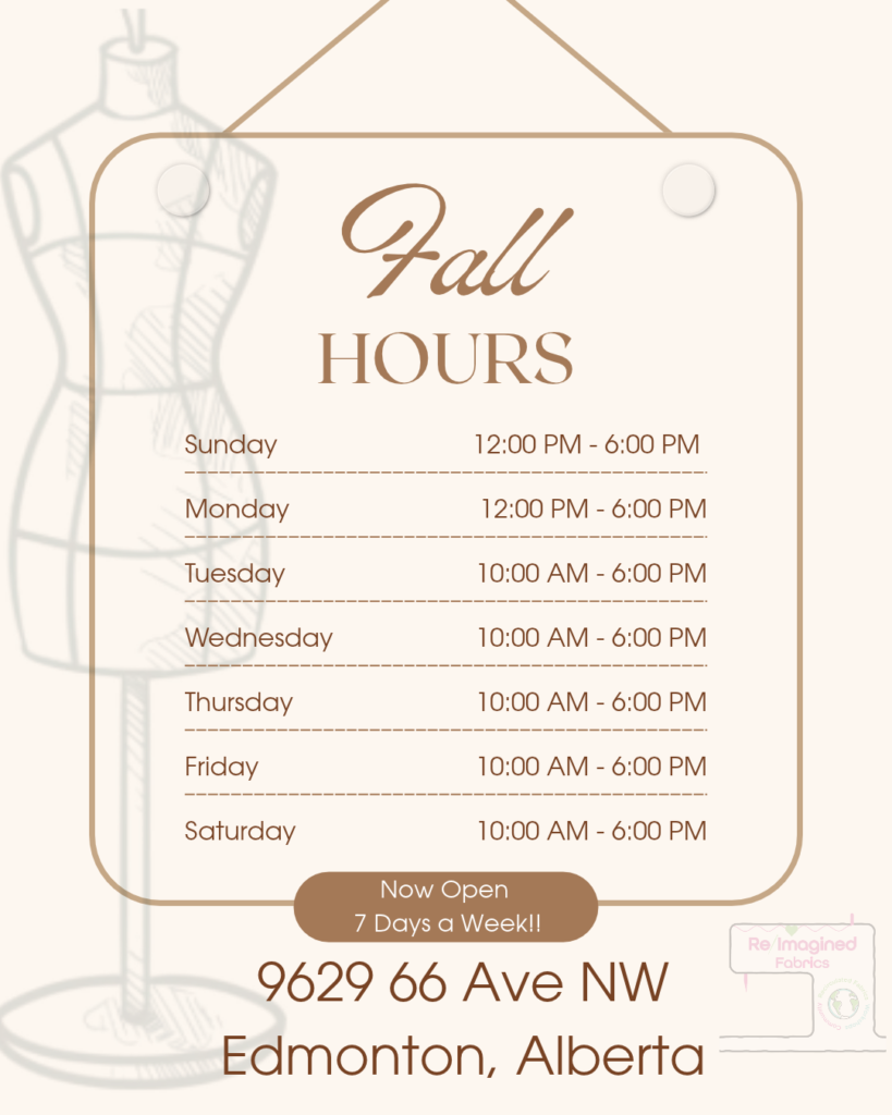 Fall Hours Sunday and Monday 12 to 6 tuesday to Saturday 10 to 6